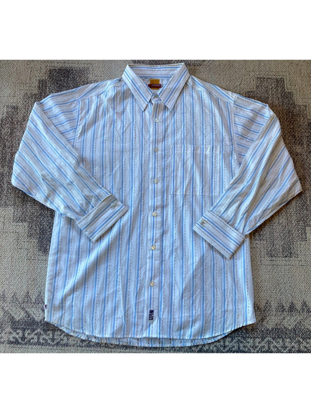 Y2K Mecca Mens Sz Large Long Sleeve Striped Button Down Shirt White/Blue